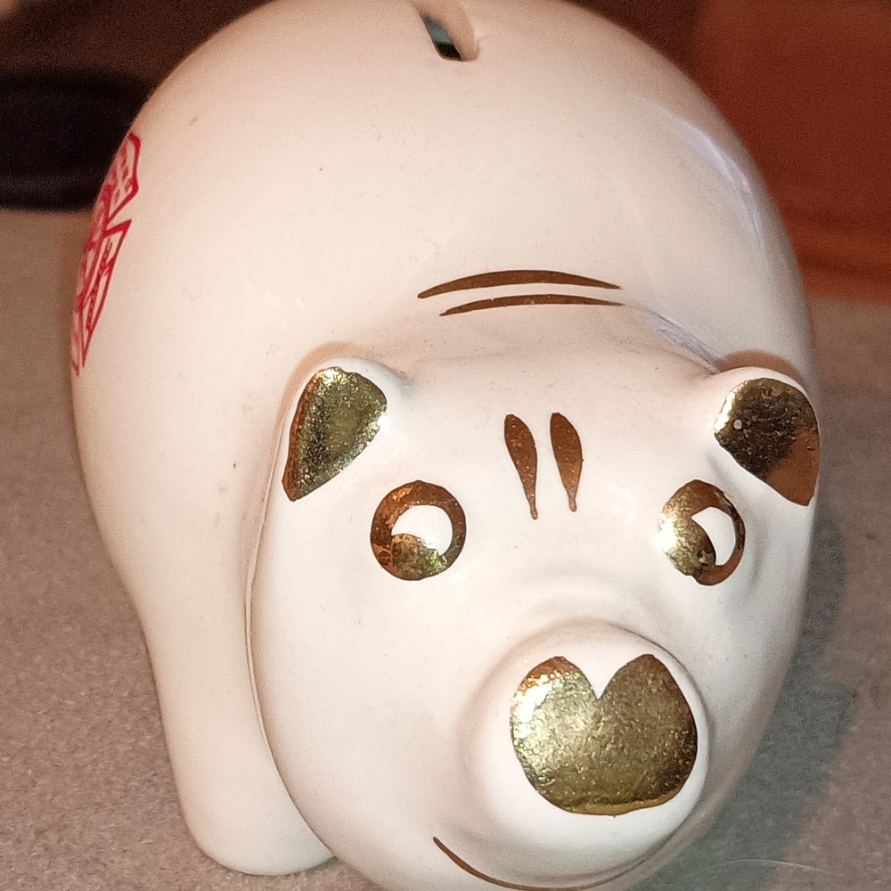 White and Gold Decorative Piggy Bank Accents